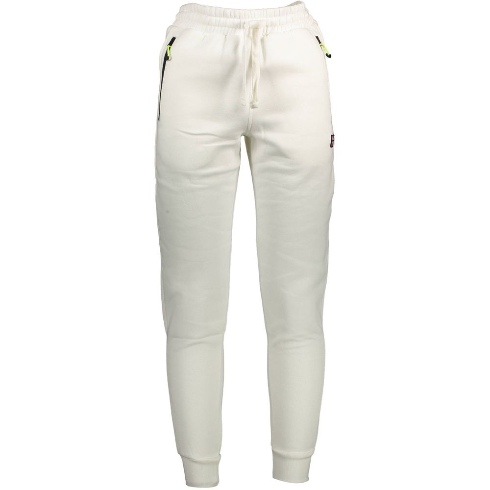 Norway 1963 White Cotton Pant with elastic waistband, laces, ankle elastic, zipped pockets, embroidery, contrasting details, logo.
