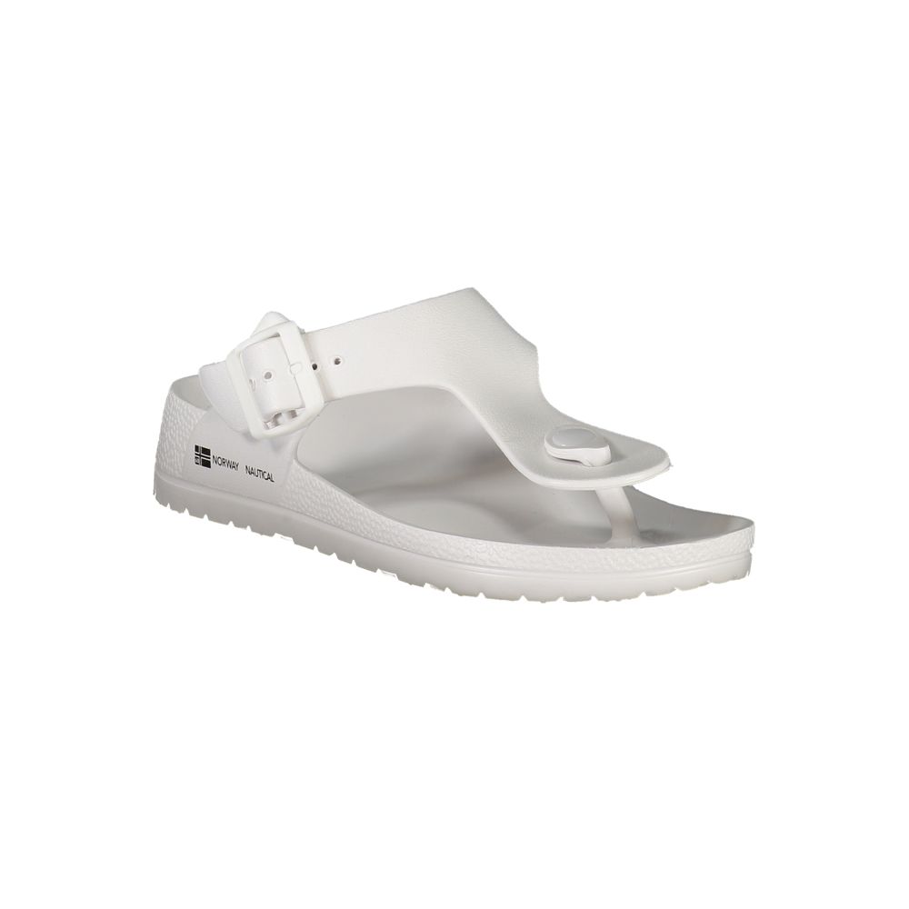 Norway 1963 White Plastic Women Sandal with adjustable buckle and logo, elegant summer footwear with modern design and durable plastic.