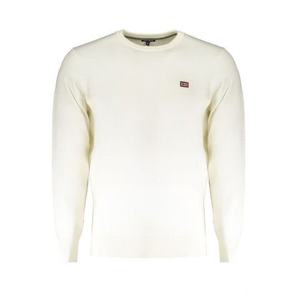 Norway 1963 White Wool Mens Sweater with crew neck and embroidered logo.