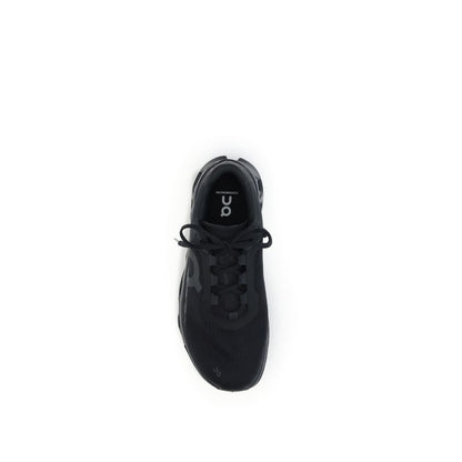 ON Black Polyester Athletic Sneakers, top view showing lace-up design and brand logo on tongue.