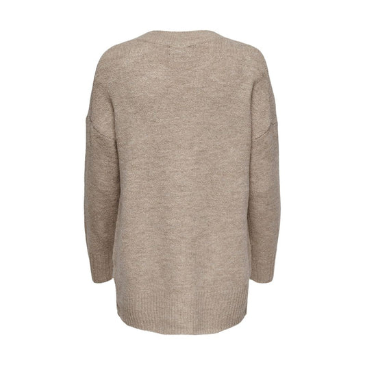 Only Beige Marabou Sweater, back view highlighting the long-sleeve and modern cut design, made of acrylic, polyester, and elastane.