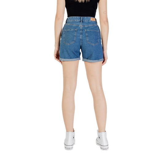 Back view of Only Blue Cotton Short for women, spring/summer collection made from 100% cotton, showcasing casual denim style.