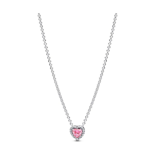 PANDORA JEWELRY Mod. 398425C02-45 featuring a pink heart pendant on silver necklace
