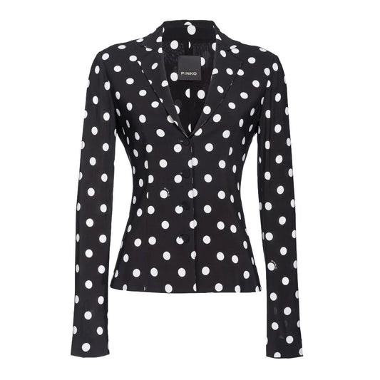 PINKO Black Viscose Women Blazer with polka dot print, a stylish blend of Italian craftsmanship and chic design for office and evening wear.