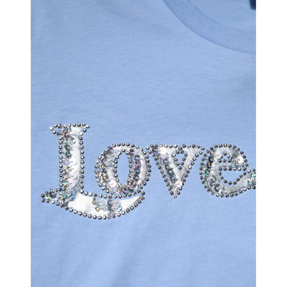 PINKO Blue Love Story Sequined Embellished Short Sleeves T-shirt