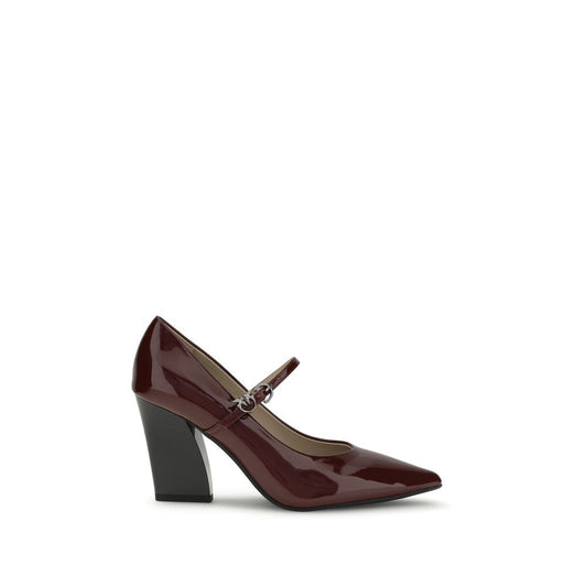 PINKO Bordeaux Calf Leather Bos Taurus High Heel Pumps with shiny patent finish and adjustable strap for AW25