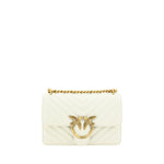 PINKO Elegant White Mini Love Shoulder Bag with gold-plated Love Birds logo, quilted design, and chain strap in calf leather.