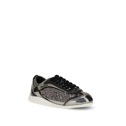 PINKO Silver Nylon Chunky Sneakers with sequin detailing and rubber sole, showcasing modern design and brand style.