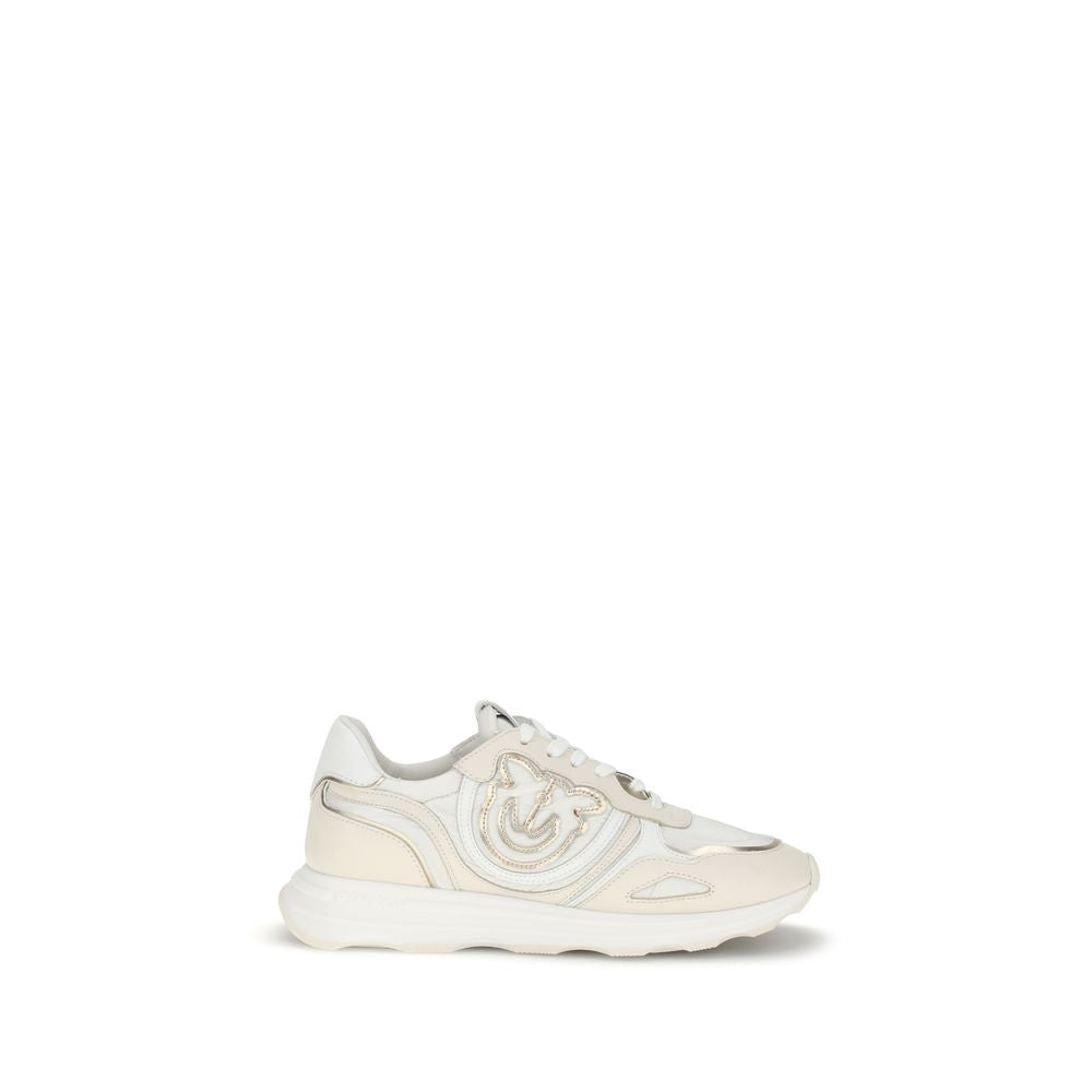 PINKO White Cotton Athletic Sneakers with leather lace-up, suede accents, and contoured rubber sole for style and comfort.