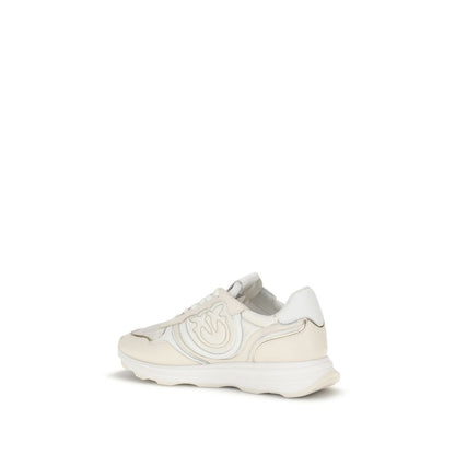 PINKO White Cotton Athletic Sneakers with leather upper, suede details, and logo on side; features a 4 cm contoured rubber sole.