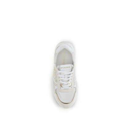 PINKO White Cotton Athletic Sneakers top view with leather lace-up upper and contoured rubber sole for sporty style and comfort.