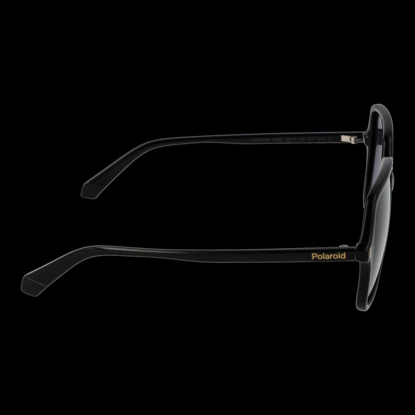 Side view of POLAROID MOD. PLD 6219_S 56807WJ ladies sunglasses, showcasing black frame and stylish design for women.
