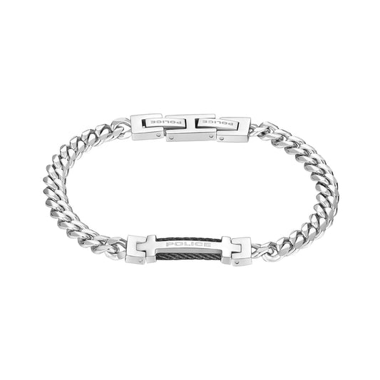 POLICE JEWELS JEWELRY Mod. PEAGB0010101 sleek silver bracelet with engraved logo and intricate chain design.
