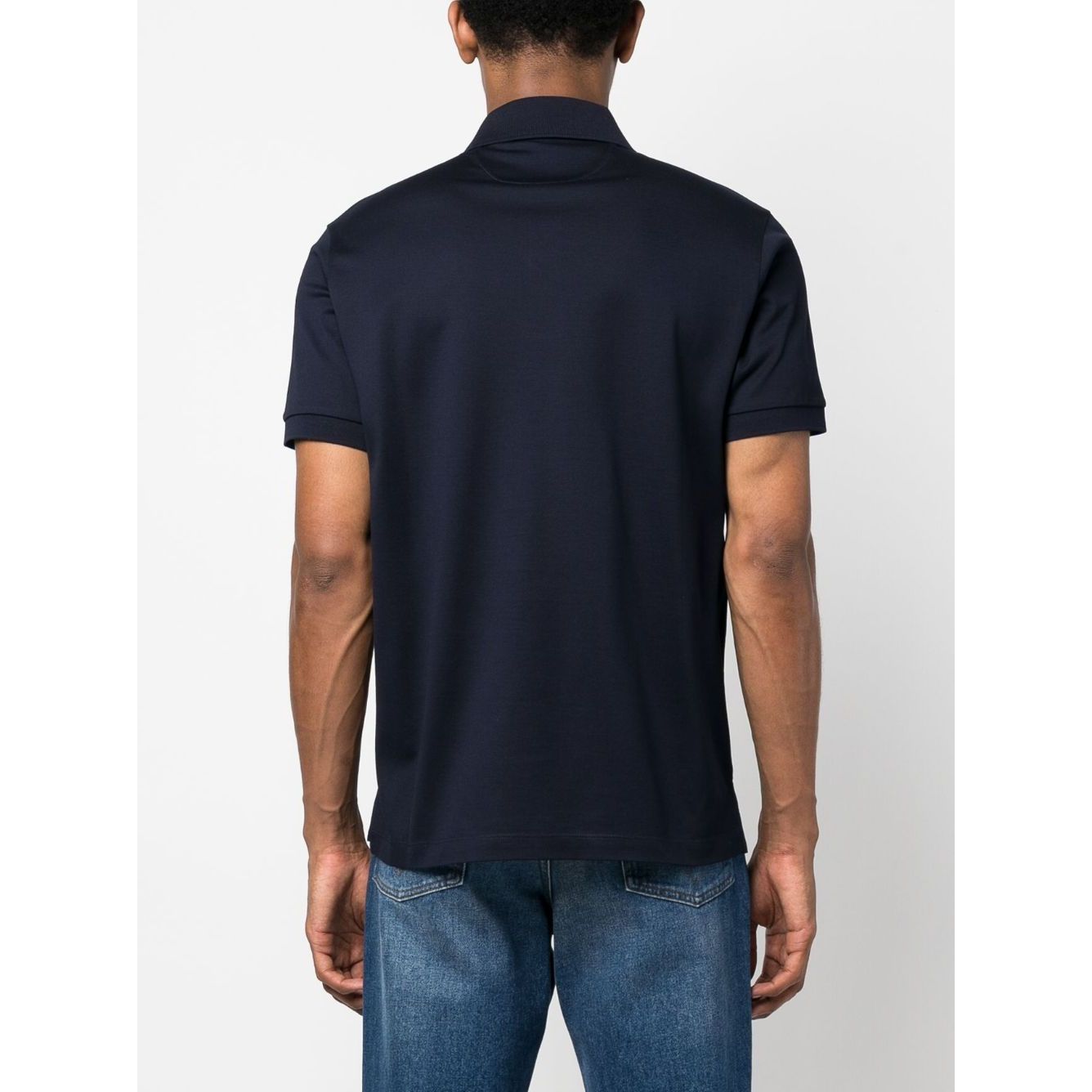 Back view of PS By Paul Smith T-shirts and Polos Blue, navy blue cotton polo with rainbow stripe detailing and short sleeves.