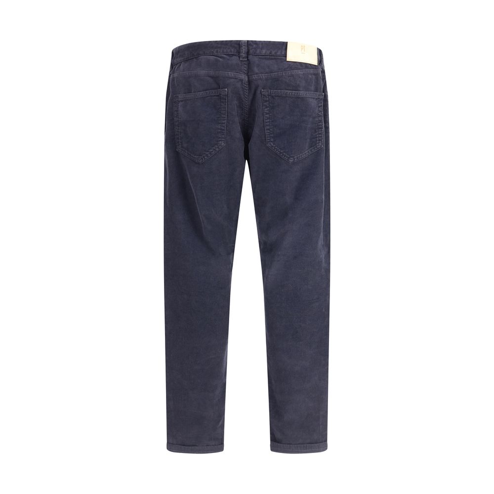 PT Torino Blue Cotton Casual Pants rear view with leather patch