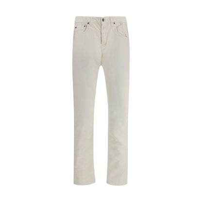 PT Torino White Cotton Pants with corduroy design, straight fit, and signature leather patch, ideal for AW25 season wear.