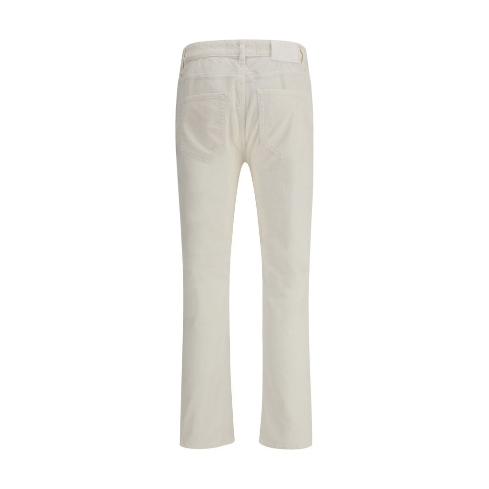 Back view of PT Torino White Cotton Pants showcasing the refined corduroy design and signature leather patch.