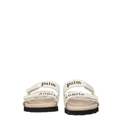 Palm Angels Beige Leather Flat Sandals with front logo and strap closure, open toe design, rubber sole, and low heel, MPN: PWIH019LEA0020361