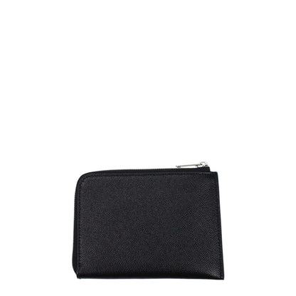 Palm Angels Black Leather Cardholder with zip closure and front logo, featuring five card slots. Casual style, MPN PMND010LEA0011084.