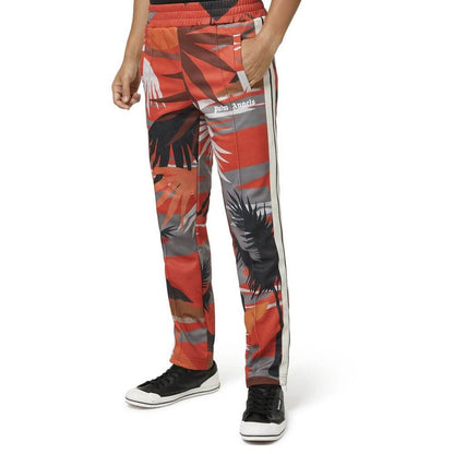 Men's Palm Angels Red Polyester Joggers (Workout Pants) with elastic waist and side pockets, made in Italy, 100% polyester.
