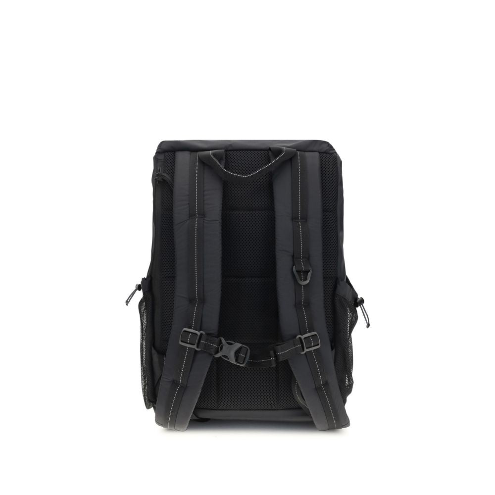 Rear view of Parajumpers Black Nylon Backpack showcasing adjustable straps and mesh inserts.