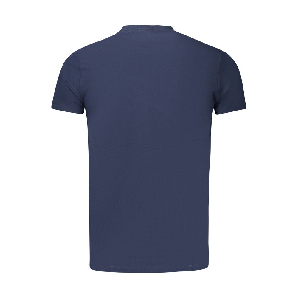 Back view of Pepe Jeans Blue Cotton Men T-Shirt showcasing slim fit and crew neck design.