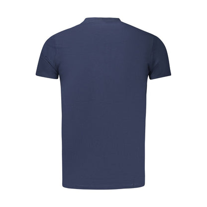 Back view of Pepe Jeans Blue Cotton Men T-Shirt showcasing slim fit and crew neck design.