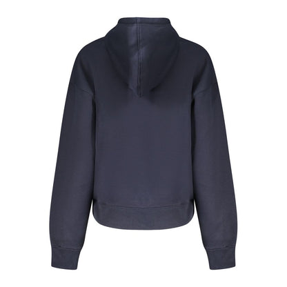Back view of Pepe Jeans Blue Cotton Women Sweater with hoodie and zip closure, featuring sustainable cotton for casual style.