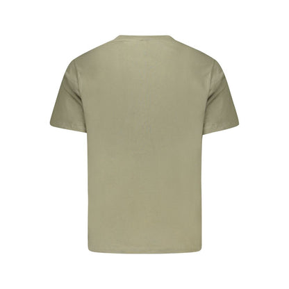 Back view of Pepe Jeans Green Cotton Men T-Shirt showcasing sustainable cotton material and regular fit design.