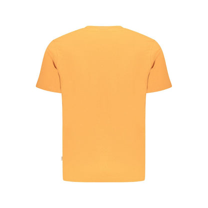 Pepe Jeans Orange Cotton T-Shirt with short sleeves and crew neck, featuring embroidery and logo, made from 100% sustainable cotton.