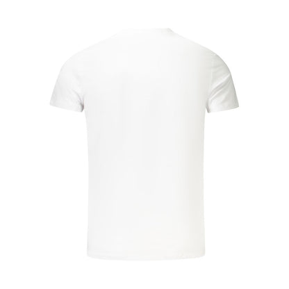 Back view of Pepe Jeans White Cotton Men TShirt in sustainable fabric, featuring classic slim-fit design and crew neck for stylish comfort.