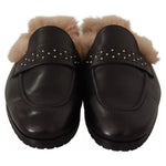 Peserico Black Leather Fur Perforated Slip On Flats Shoes LA9373-37