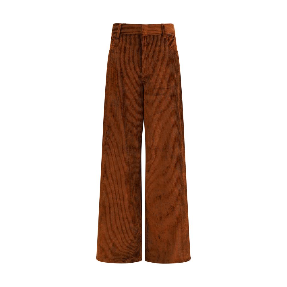 Petar Petrov Brown Cotton Casual Pants, wide-leg design, corduroy texture, elegant silhouette, perfect for modern fashion styles.