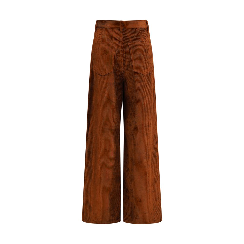 Petar Petrov Brown Cotton Casual Pants in wide leg style with rich corduroy texture, showcasing a modern and elegant silhouette.