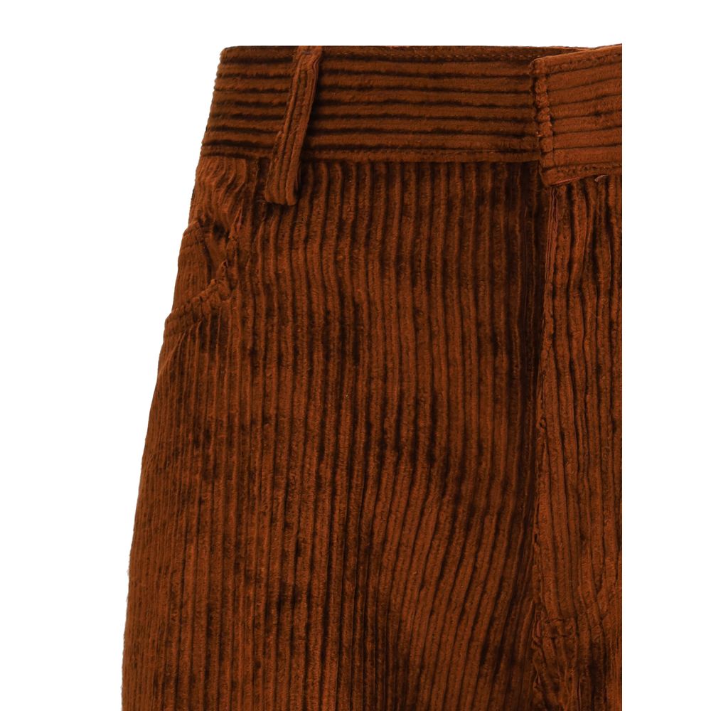 Close-up of Petar Petrov Brown Cotton Casual Pants in corduroy texture showing front pocket and waistband details.