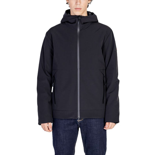 Peuterey Black Polyamide Jackets & Coat - Men's waterproof hooded jacket with zip closure and side pockets.