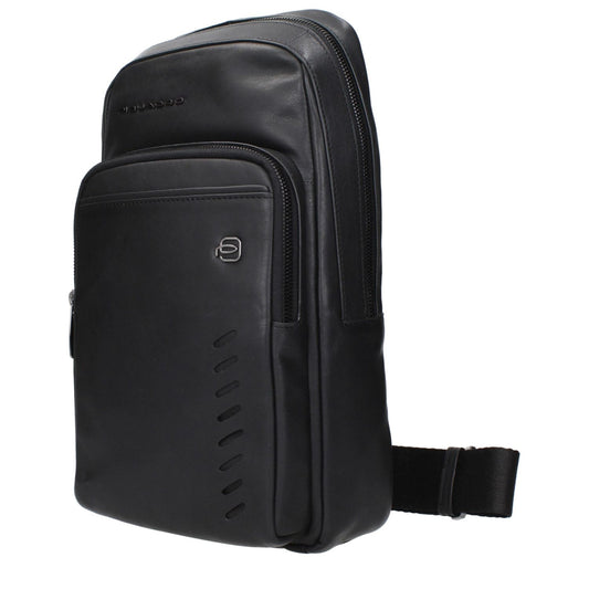 Piquadro Black Leather Crossbody Bags with adjustable strap and front logo, model code F84379, MPN CA5346S110N