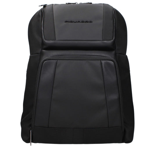 Piquadro Black Nylon Backpack with front and back logo, adjustable straps, and tech compartments for iPad/PC, MPN CA6220W120N.