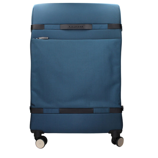 Piquadro Blue Fabric Luggage And Travel trolley with adjustable handle and logos on front, side, and back. MPN BV6377C20BLU.