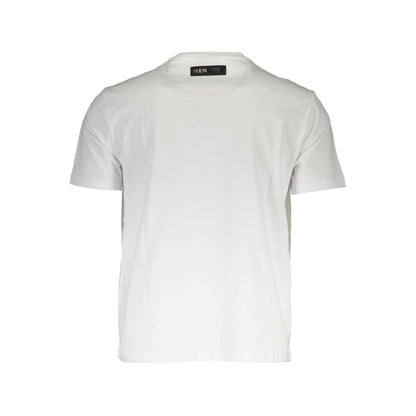 Plein Sport White Cotton Mens TShirt with bold print and logo, confidently designed for style. Made in JO, 100% cotton, white short sleeve.