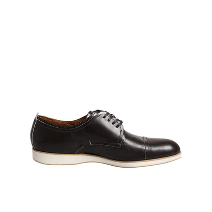 Pollini Dark Brown Leather Derby Lace Up Dress Formal Shoes