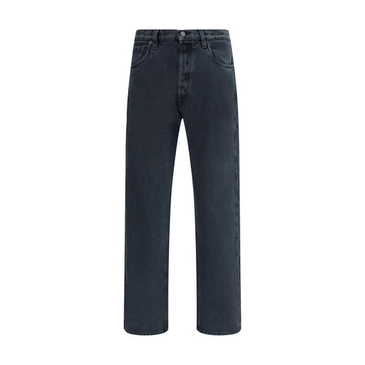 Prada Black Cotton Straight-Leg Jeans with logo patch, 5-pocket style, front button closure, regular fit, 100% cotton for AW25 season