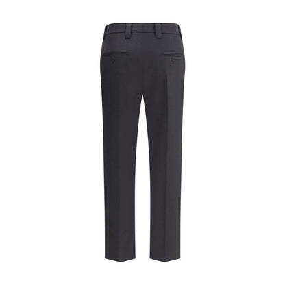 Back view of Prada Gray Fleece Wool Dress Pants with belt loops and back pockets, showcasing sartorial elegance and contemporary details.