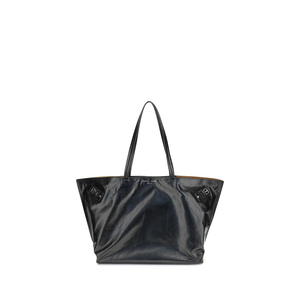 Proenza Schouler Black Leather Shoulder Bag with silver-tone buckles and spacious design