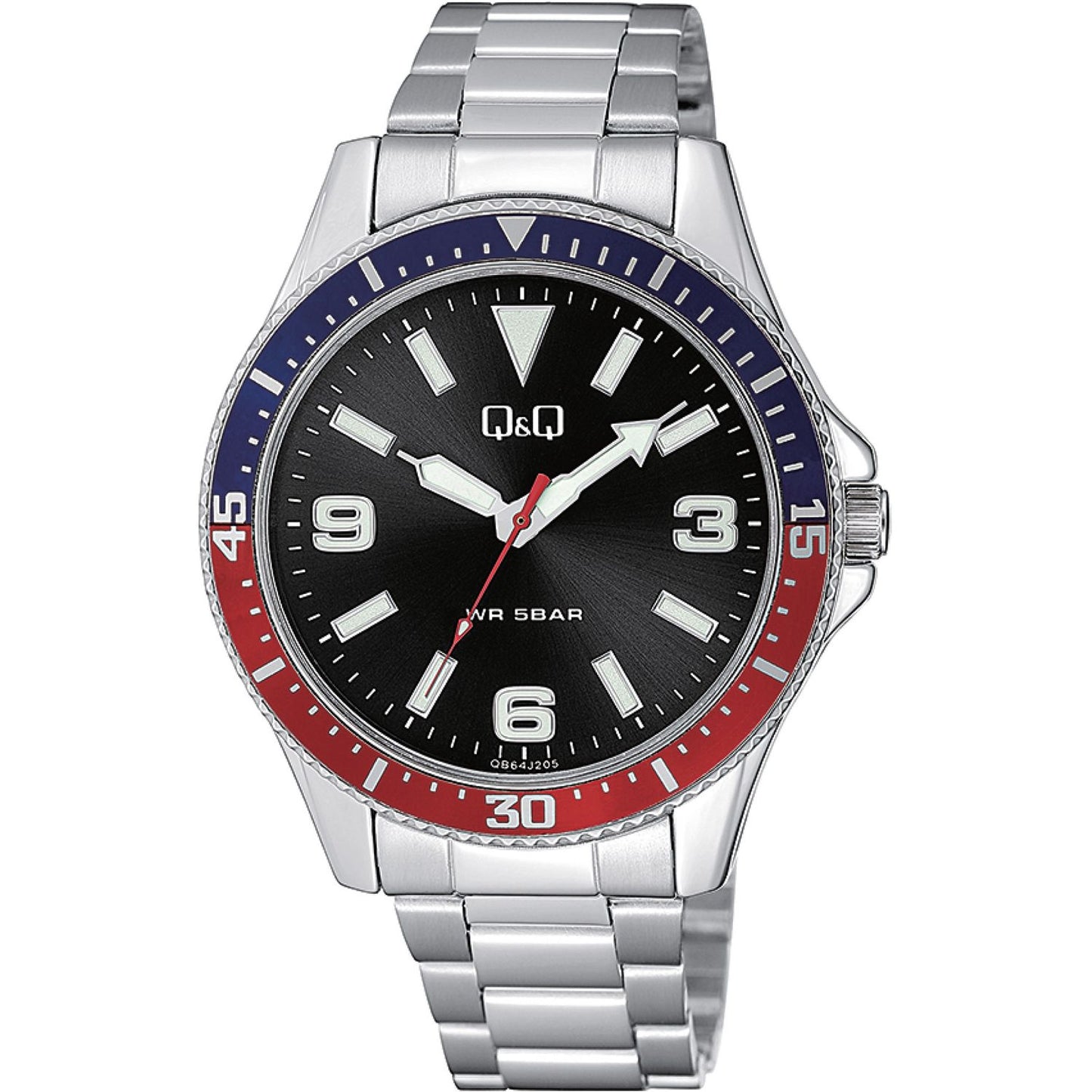 Q&Q FASHION Mod. QB64J205Y wristwatch, metal case, SS bracelet, quartz movement, water resistant 5 ATM, official box packaging