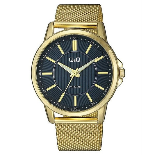Q&Q FASHION Mod. QB66J002Y wristwatch, gent's gold mesh strap, 44mm metal case, quartz movement, water resistant 5 ATM.