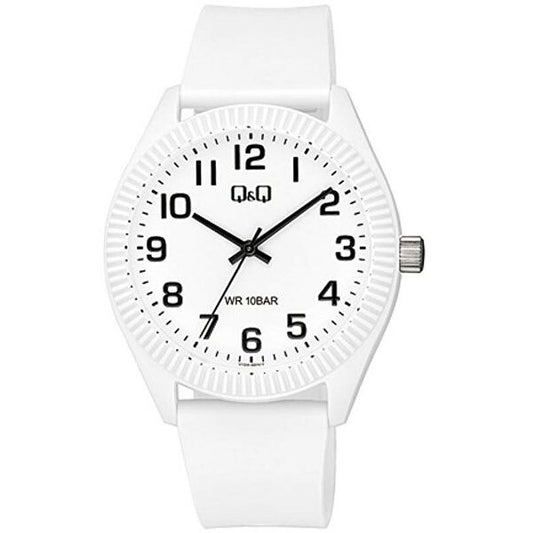 Q&Q FASHION Mod. V12A-001VY unisex wristwatch, 41mm plastic case, quartz movement, mineral dial, 10 ATM water resistant, official box packaging.
