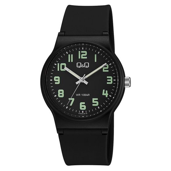 Q&Q FASHION Mod. VS50J010Y wristwatch, 10 ATM water-resistant, black resin case and strap, quartz movement, for gentlemen.