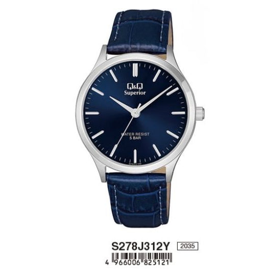 Q&Q SUPERIOR Mod. S278J312Y wristwatch, 40mm stainless steel case, blue leather strap, quartz movement, sapphire dial, 5 ATM water resistance