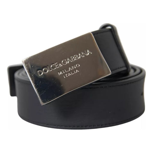 Black Leather Silver Rectangle Buckle Belt Dolce & Gabbana